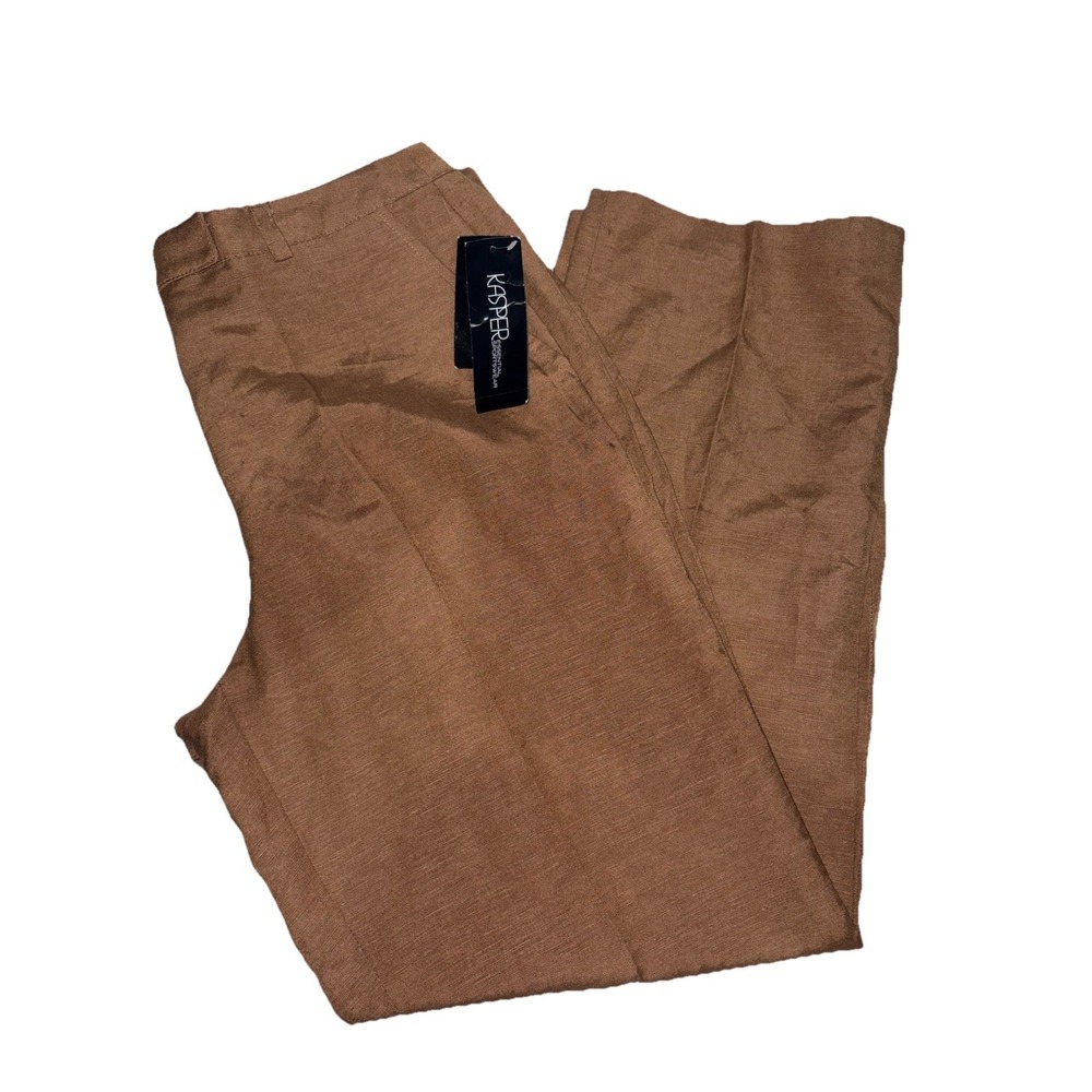 Kasper Essential Sportswear Linen/Rayon Dress Pants Slacks Sz12 Walnut Brown